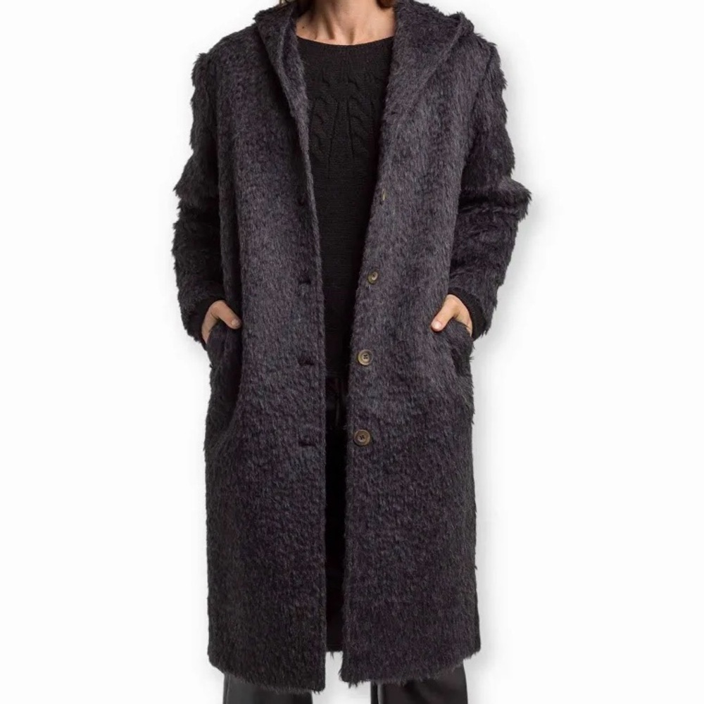 NWT Alicia Adams Alpaca Dark Gray Hooded Trench Coat